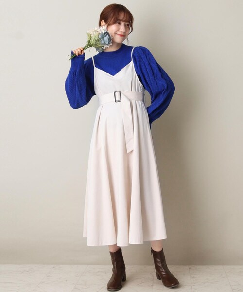 ITS'DEMO（イッツデモ）の「【ウエストマークでバランス抜群/微光沢】コーデュロイキャミワンピース（ワンピース・レディース・ブラウン系その他/アイボリー/ブルー・00）」の11枚目の写真