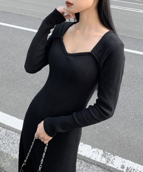 LVEU.(ラブユ.)の「【LVEU.】ハートネックストレッチフレアワンピース / ワンピ ワンピース ストレッチ タイト フレア ロング リブ ニット 長袖 ブラック アイボリー グレー カーキ(ワンピース・レディース・ブラック/カーキ/アイボリー/グレー・FREE)」の11枚目の写真