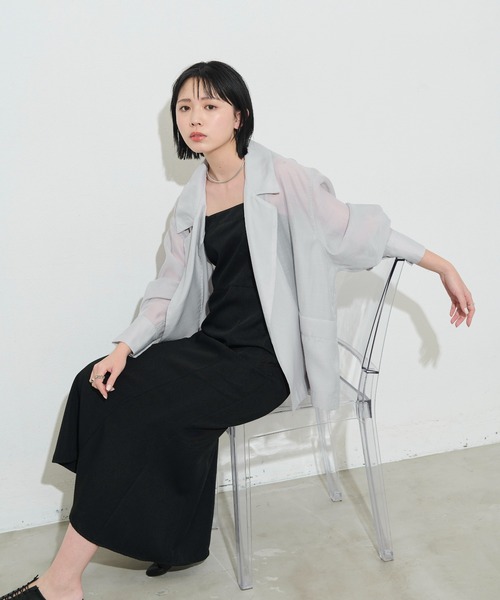 Aunt Marie's(アントマリーズ)の「オーバーサイズシアーテーラードジャケット(テーラードジャケット・レディース・ブラック/ライトグレー・FREE)」の8枚目の写真