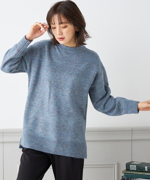 Petit Honfleur(プチオンフルール)の「【ウォッシャブル】カラーネップニットチュニック(ニット/セーター・レディース・ネイビー/サックスブルー/グレー・L/M)」の1枚目の写真