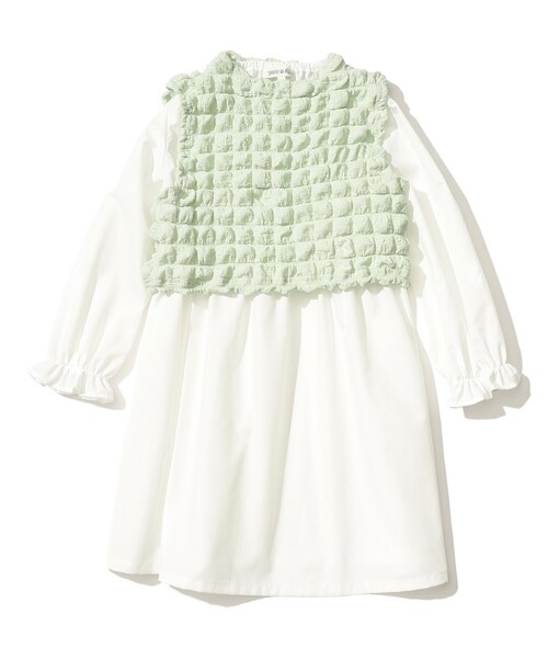 SHOO・LA・RUE（シューラルー）の「◆【110-140cm】ポコポコベスト＆ブロードワンピセット（ワンピース・キッズ・ブラック/ライトグリーン・11/12/13/14）」の2枚目の写真