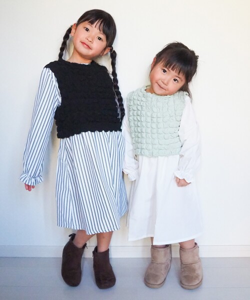 SHOO・LA・RUE（シューラルー）の「◆【110-140cm】ポコポコベスト＆ブロードワンピセット（ワンピース・キッズ・ブラック/ライトグリーン・11/12/13/14）」の11枚目の写真