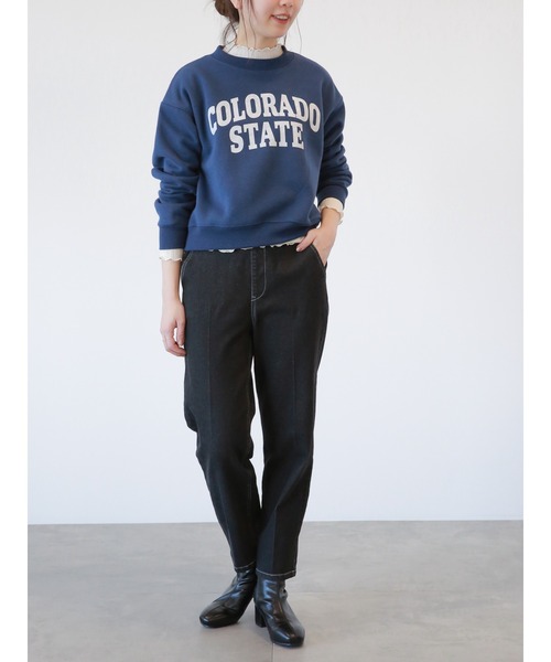 Samansa Mos2 blue(サマンサモスモスブルー)の「裏起毛ロゴスウェット(Tシャツ/カットソー・レディース・ネイビー/チャコール/トップグレー・フリ-)」の6枚目の写真