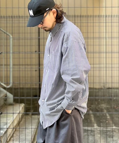 Java（ジャバ）の「《JaVaジャバ コラボ》1枚でマルチウェイ。コットン100％胸刺繍ストライプBIGシルエットシャツ（シャツ/ブラウス・メンズ・ブルー/ブラック系その他/ホワイト・X-LARGE/MEDIUM/SMALL/LARGE）」の15枚目の写真