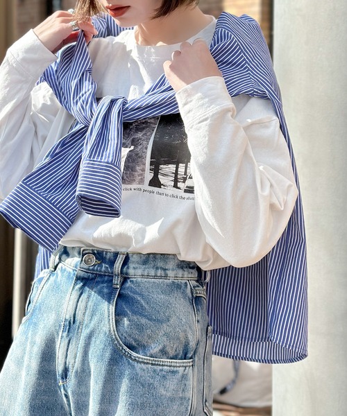 Java（ジャバ）の「《JaVaジャバ コラボ》1枚でマルチウェイ。コットン100％胸刺繍ストライプBIGシルエットシャツ（シャツ/ブラウス・メンズ・ブルー/ブラック系その他/ホワイト・X-LARGE/MEDIUM/SMALL/LARGE）」の8枚目の写真