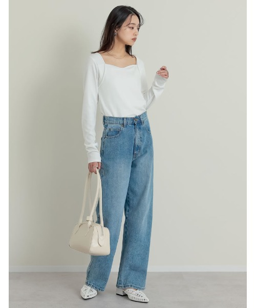 Re:EDIT（リエディ）の「[低身長/高身長/大きいサイズ有]コットンデニムバギーパンツ（デニムパンツ・レディース・ブルー/ネイビー/ホワイト/ブラック/ブルー系その他・LARGE/SMALL/AM/X-LARGE/AS/MEDIUM/TALL/AL/ALL）」の12枚目の写真