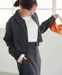 ショート丈 フリンジツイードジャケット