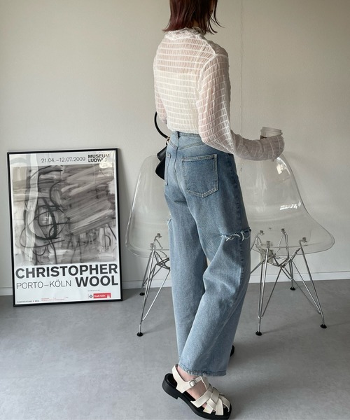 y/m by misato(イムバイミサト)の「シャーリングシアーハイネックトップス(Tシャツ/カットソー・レディース・ブラック/オフホワイト・FREE)」の19枚目の写真