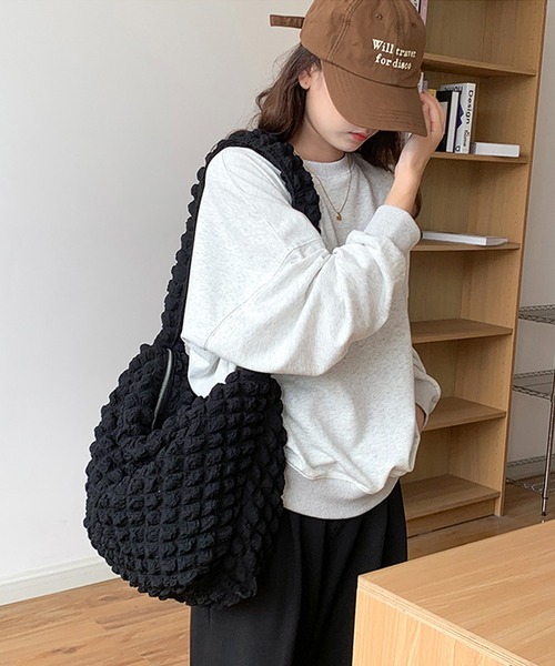 Chaco closet（チャコ クローゼット）の「ナイロン＆ポコポコジャガード2WAYドローコードショルダートートバッグ（ショルダーバッグ・レディース・グリーン/ホワイト系その他/ホワイト/ブラック系その他/ブラック・FREE）」の20枚目の写真