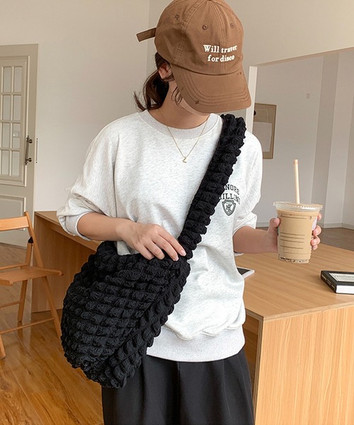 Chaco closet（チャコ クローゼット）の「ナイロン＆ポコポコジャガード2WAYドローコードショルダートートバッグ（ショルダーバッグ・レディース・グリーン/ホワイト系その他/ホワイト/ブラック系その他/ブラック・FREE）」の21枚目の写真