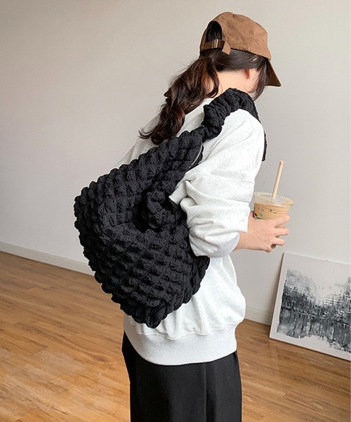 Chaco closet（チャコ クローゼット）の「ナイロン＆ポコポコジャガード2WAYドローコードショルダートートバッグ（ショルダーバッグ・レディース・グリーン/ホワイト系その他/ホワイト/ブラック系その他/ブラック・FREE）」の22枚目の写真