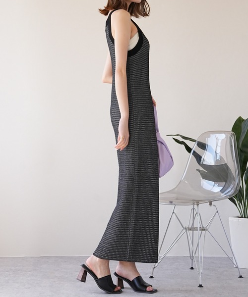 IAMUSE(アイアミューズ)の「ギンガムニット配色パイピングワンピース S0909【IAMUSE】(ワンピース・レディース・ブラック/モカ・FREE)」の9枚目の写真