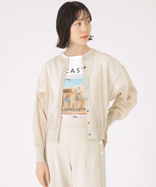 CAST:（キャストコロン）の「【イチオシ】シアーニットブルゾン（ニット/セーター・レディース・ホワイト/ベージュ/ネイビー・M）」の2枚目の写真