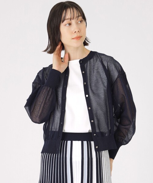 CAST:（キャストコロン）の「【イチオシ】シアーニットブルゾン（ニット/セーター・レディース・ホワイト/ベージュ/ネイビー・M）」の3枚目の写真