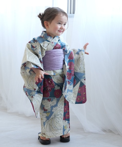 utatane（ウタタネ）の「キッズ浴衣3点セット ひよこ商店 マーガレットのエメラルド裂取文（浴衣・キッズ・ブルー・100cm/110cm/120cm/130cm）」の5枚目の写真