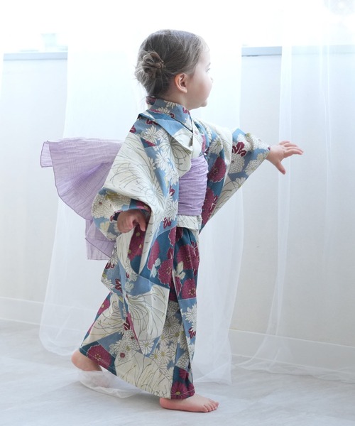 utatane（ウタタネ）の「キッズ浴衣3点セット ひよこ商店 マーガレットのエメラルド裂取文（浴衣・キッズ・ブルー・100cm/110cm/120cm/130cm）」の6枚目の写真