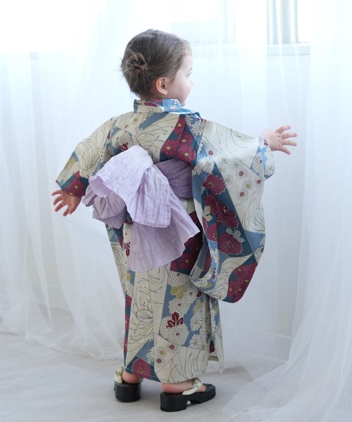 utatane（ウタタネ）の「キッズ浴衣3点セット ひよこ商店 マーガレットのエメラルド裂取文（浴衣・キッズ・ブルー・100cm/110cm/120cm/130cm）」の7枚目の写真