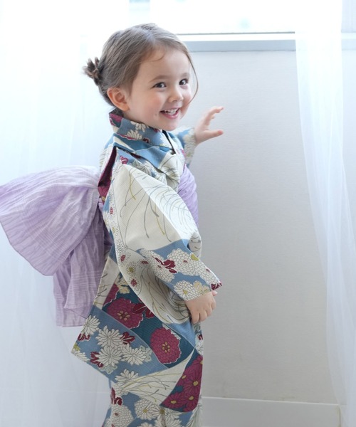 utatane（ウタタネ）の「キッズ浴衣3点セット ひよこ商店 マーガレットのエメラルド裂取文（浴衣・キッズ・ブルー・100cm/110cm/120cm/130cm）」の8枚目の写真