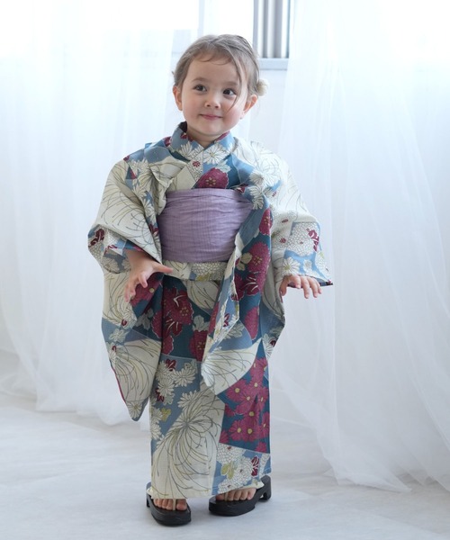 utatane（ウタタネ）の「キッズ浴衣3点セット ひよこ商店 マーガレットのエメラルド裂取文（浴衣・キッズ・ブルー・100cm/110cm/120cm/130cm）」の9枚目の写真