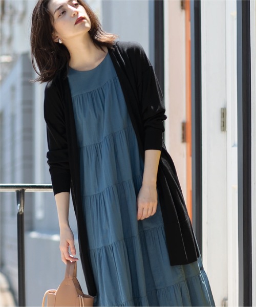 OPAQUE.CLIP（オペークドットクリップ）の「◆ドライタッチ ロングニットカーディガン【接触冷感/イージーケア/抗ピリング/洗濯機洗い可】（カーディガン/ボレロ・レディース・サンドベージュ/ブラック/ブラウン系その他/ホワイト系・38/40/36/42）」の3枚目の写真