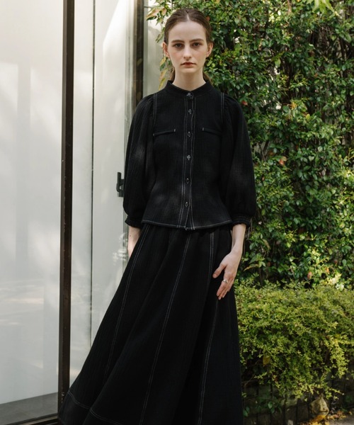 WILLFULLY（ウィルフリー）の「volume sleeve double gauze bi color stitch SH（シャツ/ブラウス・レディース・ブラック/アイボリー/ブルー系・FREE）」の15枚目の写真