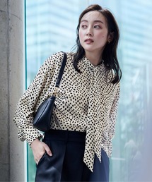 ダルメシアン柄ギャザーネックブラウス [C5242] レディース