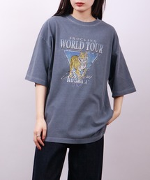 spiritoso ピグメントShocking World Tourプリント半袖Tシャツ