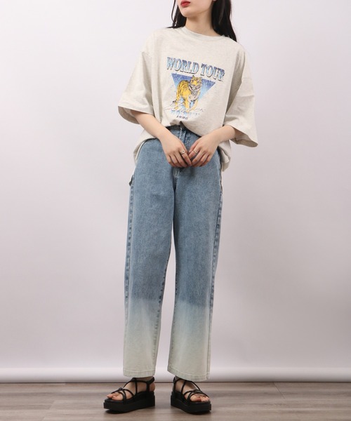 spiritoso(スピリトーゾ)の「spiritoso ピグメントShocking World Tourプリント半袖Tシャツ(Tシャツ/カットソー・レディース・ネイビー/ブラウン/グレイッシュベージュ/チャコール/ホワイト系/グリーン系/サックスブルー/ラベンダー・F)」の13枚目の写真