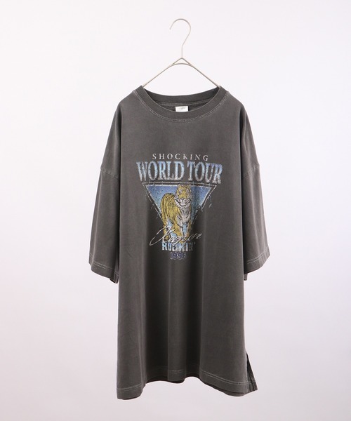 spiritoso(スピリトーゾ)の「spiritoso ピグメントShocking World Tourプリント半袖Tシャツ(Tシャツ/カットソー・レディース・ネイビー/ブラウン/グレイッシュベージュ/チャコール/ホワイト系/グリーン系/サックスブルー/ラベンダー・F)」の14枚目の写真