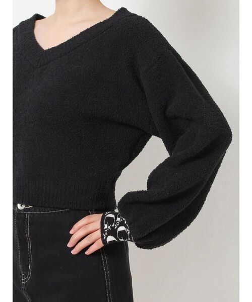 GYDA（ジェイダ）の「GYDA PATTERN CUFF Vネックニット TOPS（ニット/セーター・レディース・ブラック/オフホワイト・FREE）」の13枚目の写真