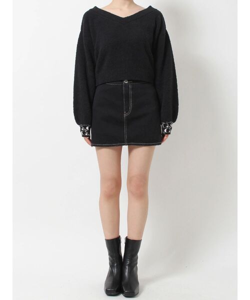 GYDA（ジェイダ）の「GYDA PATTERN CUFF Vネックニット TOPS（ニット/セーター・レディース・ブラック/オフホワイト・FREE）」の15枚目の写真