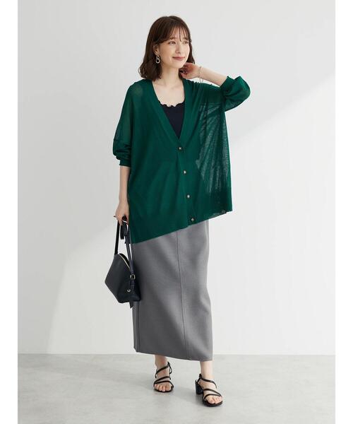 Green Parks(グリーンパークス)の「接触冷感シアーニットカーディガン(カーディガン/ボレロ・レディース・パープル/ライトベージュ/ダークパープル/グリーン・FREE)」の12枚目の写真