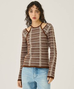 AKANE UTSUNOMIYA/アカネウツノミヤ】Tweed Check Knit Jacuard Top