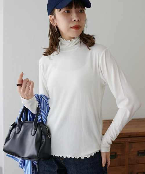 DISCOAT(ディスコート)の「【吸湿発熱・保温】あったかソフトリブタートルネックプルオーバー(Tシャツ/カットソー・レディース・ホワイト×ブラック/イエロー/オフホワイト/グリーン/ブラック・FREE)」の8枚目の写真