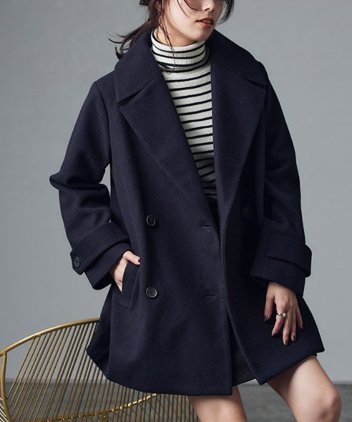 Pierrot（ピエロ）の「メルトンPコート（ピーコート・レディース・キャメル/ブラック/ネイビー/オフホワイト/アイボリー/杢グレー/チャコール・S/M/L）」の20枚目の写真