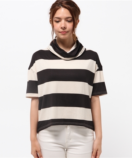 OUTLET(アウトレット)の「【Ciaopanic】ビッグボーダー5分袖オフタートル(Tシャツ/カットソー・レディース・ブラック/グレー/ネイビー・FREE)」の5枚目の写真