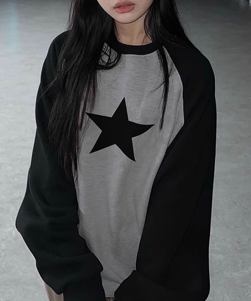 ROOPTOKYO(ループトウキョウ)の「▲star design raglan sleeve tee/スター デザイン ラグランスリーブ ロンT Y2K(Tシャツ/カットソー・レディース・ブラック・2/3)」の3枚目の写真