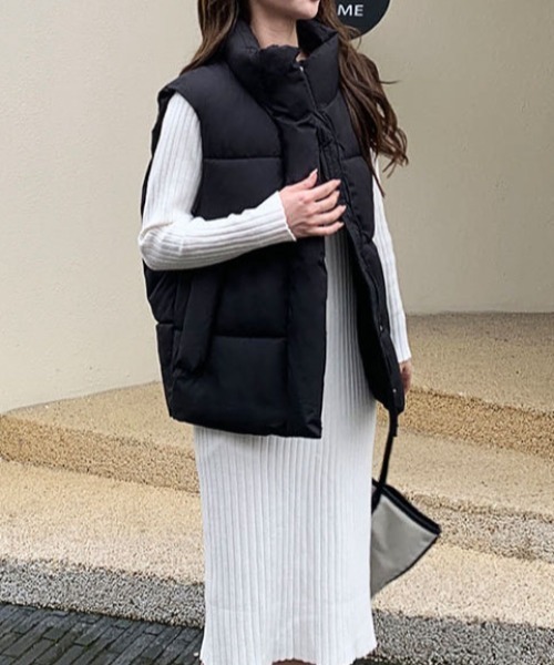 Vipoa（ヴィポア）の「中綿スタンドベスト（ダウンベスト・レディース・アイボリー/ブラック・FREE）」の10枚目の写真