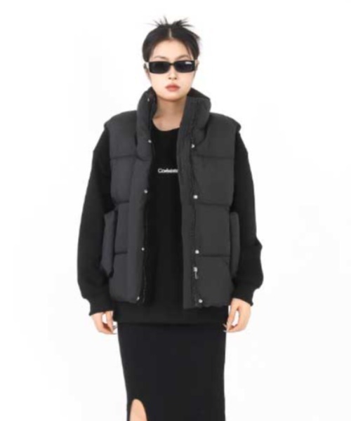 Vipoa（ヴィポア）の「中綿スタンドベスト（ダウンベスト・レディース・アイボリー/ブラック・FREE）」の3枚目の写真