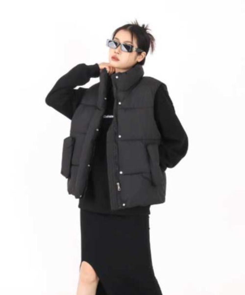 Vipoa（ヴィポア）の「中綿スタンドベスト（ダウンベスト・レディース・アイボリー/ブラック・FREE）」の5枚目の写真