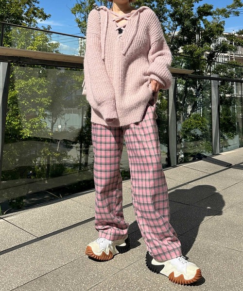 Alley by w closet（アリーバイダブルクローゼット）の「【Alley】レースアップフーディ（ニット/セーター・レディース・ピンク/キナリ/ブルー/チャコールグレー・FREE）」の5枚目の写真