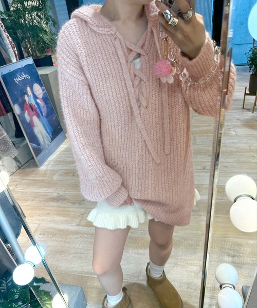 新品❤️アルチビオ❤️ピンク メッシュフードセーター 新品❤️アルチビオ❤️ピンク メッシュフードセーター 新品