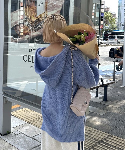 Alley by w closet（アリーバイダブルクローゼット）の「【Alley】レースアップフーディ（ニット/セーター・レディース・ピンク/キナリ/ブルー/チャコールグレー・FREE）」の18枚目の写真