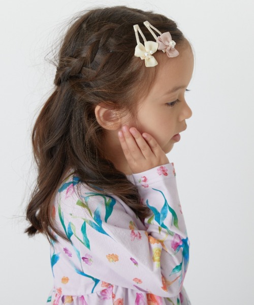 HAKKA KIDS（ハッカキッズ）の「リボンモチーフヘアクリップ（バレッタ/ヘアクリップ・キッズ・ピンク/キナリ・FREE）」の2枚目の写真