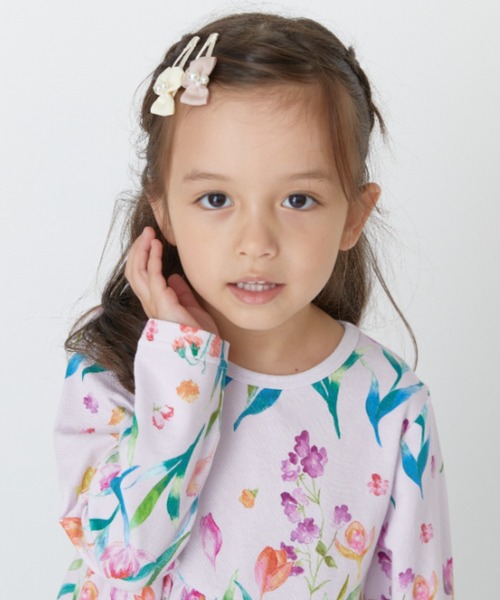 HAKKA KIDS（ハッカキッズ）の「リボンモチーフヘアクリップ（バレッタ/ヘアクリップ・キッズ・ピンク/キナリ・FREE）」の5枚目の写真