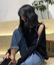 肩ジップトップス