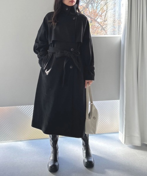 OLIVE des OLIVE（オリーブデオリーブ）の「マルチカラーヨークロングコート　1032080090（ステンカラーコート・レディース・チャコールグレー/アイボリー/ブラック・FREE）」の4枚目の写真