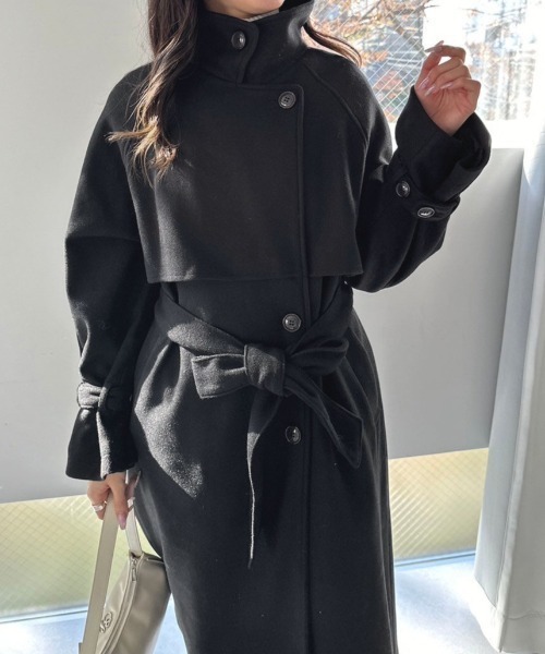 OLIVE des OLIVE（オリーブデオリーブ）の「マルチカラーヨークロングコート　1032080090（ステンカラーコート・レディース・チャコールグレー/アイボリー/ブラック・FREE）」の7枚目の写真