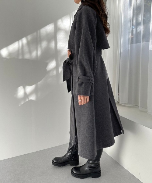 OLIVE des OLIVE（オリーブデオリーブ）の「マルチカラーヨークロングコート　1032080090（ステンカラーコート・レディース・チャコールグレー/アイボリー/ブラック・FREE）」の20枚目の写真