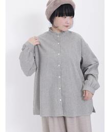 Samansa Mos2 | 【保温加工】ストライプ柄襟フリルブラウス(シャツ/ブラウス)